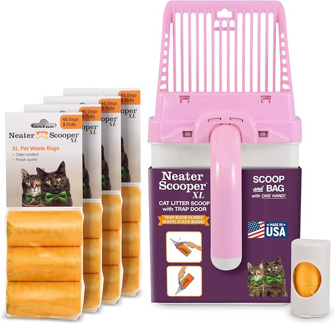 Neater Pet Brands Neater Scooper XL Cat Litter Scoop, 195 Refill Bags – Extra-Large Capacity Mess-Free Cat Litter Scooper with Bag for Large & Multiple Cats, Spill-Proof Litter Box Scooper with Holder