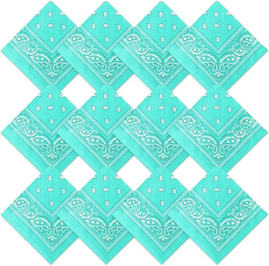 Suhine 12 Pcs Bandanas Bulk 22 x 22 Inch Paisley Headband Cowboy Handkerchief Christmas Thanksgiving Gift for Women Men