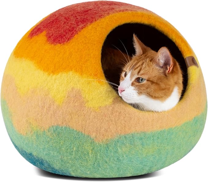 Cat Cave - Merino Wool Bed for Indoor Cats (Tucson Sunset, Large) | Cat Bed Enclosure, Premium Felt, Handmade, Super Soft, Lightweight, Breathable, Adjustable Shape