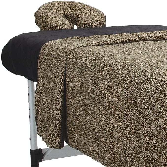 ForPro Premium Designer Microfiber 3-Piece Massage Sheet Set, Golden Swirl with Black Fitted Sheet