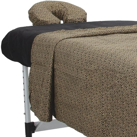 ForPro Premium Designer Microfiber 3-Piece Massage Sheet Set, Golden Swirl with Black Fitted Sheet