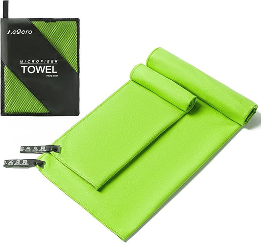 Aegero Camping Towel,2 Pack Microfiber Travel Sports Towel,Quick Dry-Super Absorbent-Ultra Compact-Ultra Soft-Lightweight.Suitable for Gym,Yoga,Trip,Beach,Shower,Backpacking,Pool(Apple Green)
