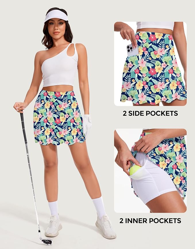 Skorts for Woman with Pockets 16" Golf Athletic Skirts Scalloped Hem Tennis Skirt Dressy Casual