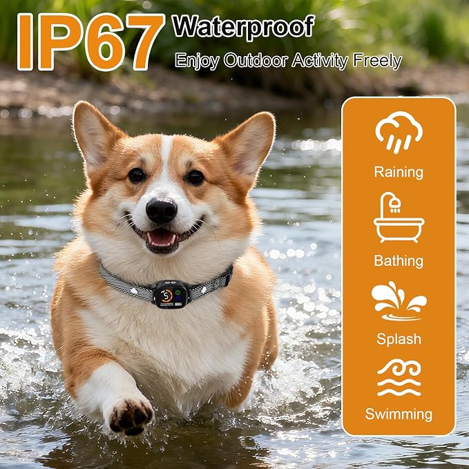 ETACCU Dog Bark Collar，Waterproof Rechargeable Digital Ultrasonic Bark