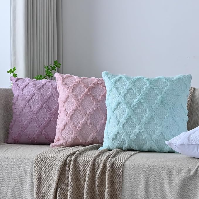 Set of 2 Soft Moroccan Throw Pillow Covers 20x20 Inch Plush Boho Decorative Pillow Cover Accent Cushion Case for Couch Sofa Bed, Light Pink