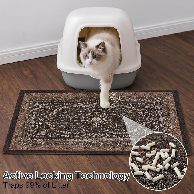 Glittme Cat Litter Mat, 47"x35" Non-Slip Washable Trapping Mat for Cats | Litter Trapping Mat With Thick PVC Coil To Catch Scatter, Soft On Paws And Waterproof Bottom To Protect Floors