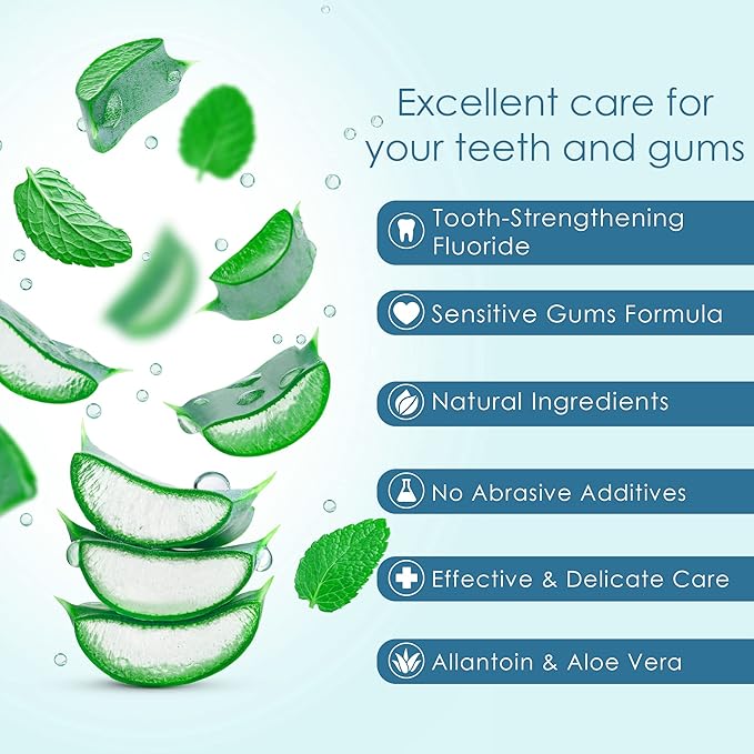 AloeSense Naturally Soothing Toothpaste for Sensitive Teeth and Gum Care with Aloe Vera, Allantoin & Fresh Mint Flavor, Gentle & Natural, ADA Approved (5-oz, 6 Count)
