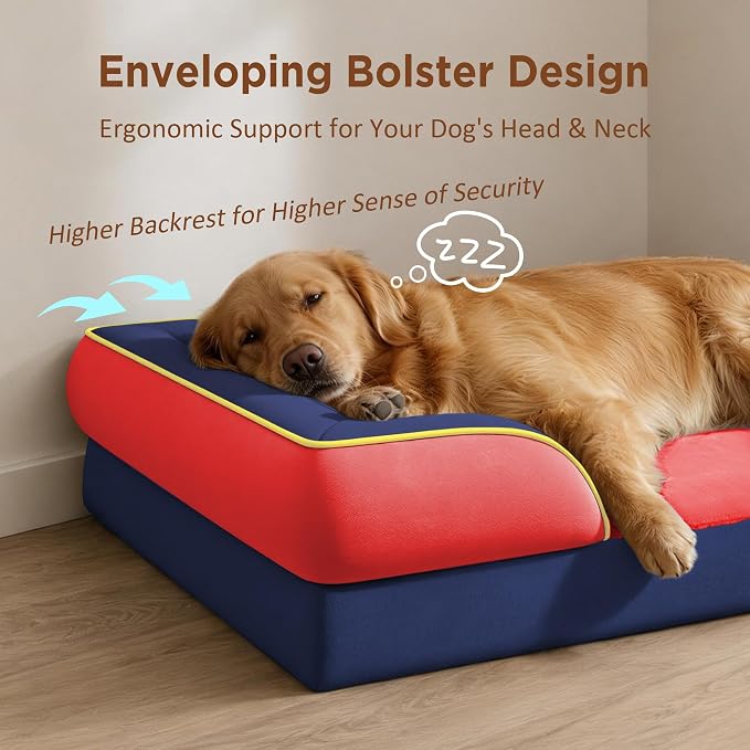 Comfort Expression Orthopedic Dog Bed for Extra Large Dogs with Bolster | Waterproof Dog Couch Bed with Washable Cover & Non-Slip Bottom, Supportive Egg Crate Foam XL Pet Bed, 45x35 Inch