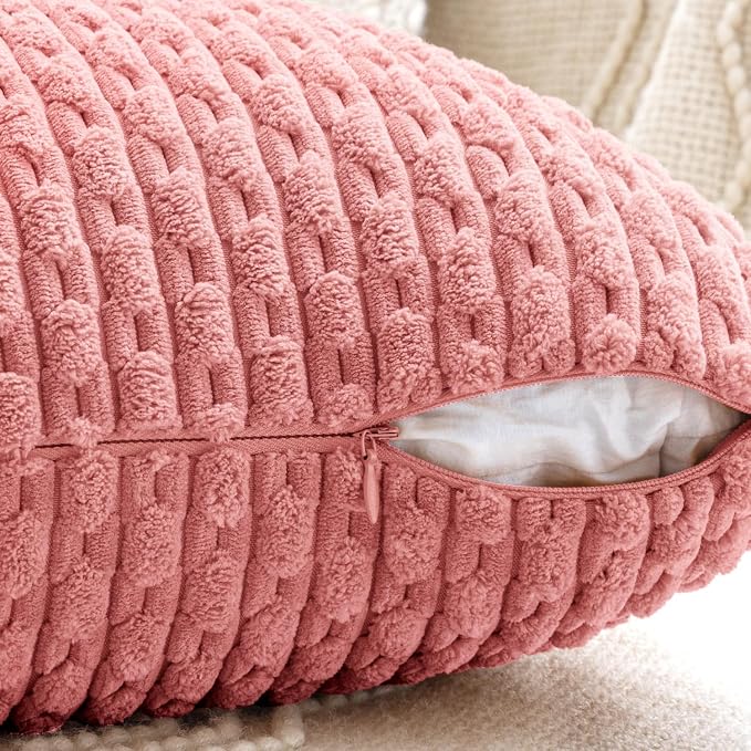 MIULEE Aesthetic Pink Decorative Throw Pillow Covers for Couch Living Room 18x18 Inch Set of 4 Cute Soft Cushion Covers Corduroy Pillowcases Spring Coquette Room Decor for Bed Sofa Room, Blush Rose