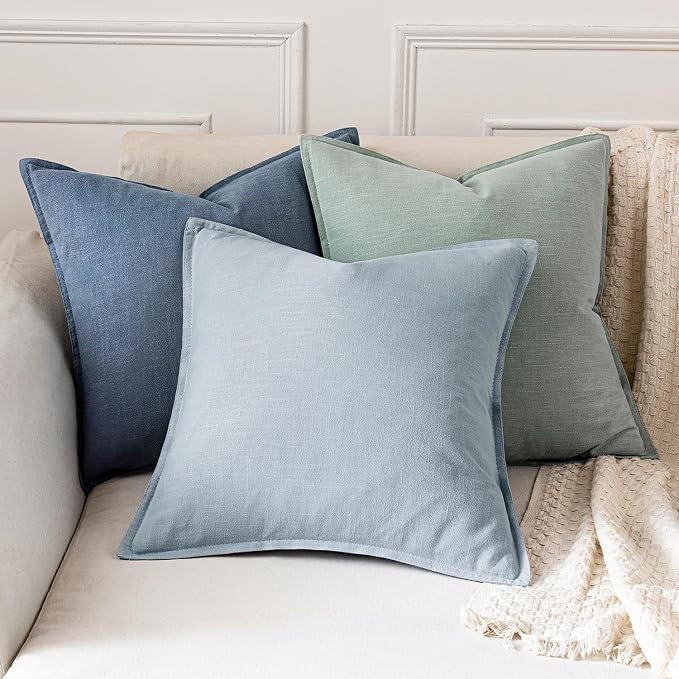 MIULEE Decorative Linen Euro Sham Pillow Covers 22x22 Inch Blue Ashes | Boho Farmhouse Neutral Couch Throw Pillows for Bed, Pack of 2 Accent Coastal Modern Pillowcases, Sofa Livingroom Home Decor