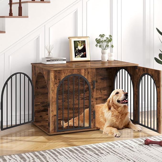 Hzuaneri 39.4'' Dog Crate Furniture,Dog Kennel Indoor for Medium/Large Dogs | Dog Kennel Furniture Wooden Dog Cage Heavy Duty Dog Crate Decorative Pet House End Side Table TV Stand,Rustic Brown DFC84101B