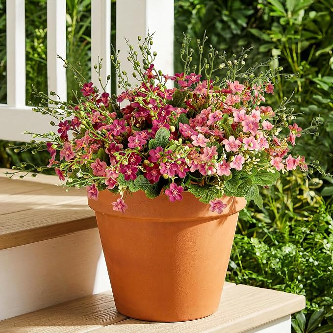 RM ROOMERS Artificial Flowers Plants for Outdoors, Fake Flowers Pink | Forget-me-not UV Resistant Faux Flower for Garden Porch Windowbox Front Door Yard, No Fade Home Table Vase Decor (4 Bundles)