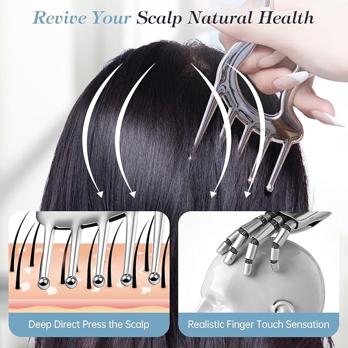 Metal Gua Sha Facial Massage Tools, Scalp Massage Comb for Head | Hollow Handle & Massage Heads Deeply Relax Head or Body, Portable Gua Sha Comb for Women, Relax Anytime at Home & Office
