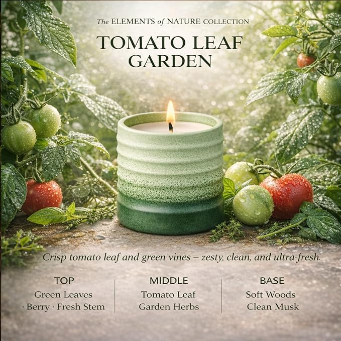 Tomato Leaf Garden Scented Soy Candle – Decorative Gradient Ceramic Jar Candle, Non Toxic Aromatherapy Candle, Long Lasting Candle Gift for Women, Home Decor