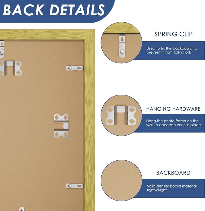 12x18 Picture Frame Set of 6, Wall Mount Display, Gold | Display Pictures 11x17 with Mat or 12x18 Without Mat, Horizontal or Vertical, Gallery Wall Frame Set, Wedding Birthday Gifts