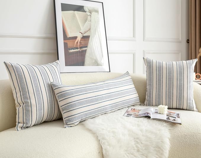 Cethom Decorative Boho Lumbar Pillow Covers, Modern Farmhouse Couch Pillowcase, 14 x 36 Long Accent Body Throw Pillow Covers, Sofa Bed Living Room Decor Cushion Case, Blue and Beige, Pack of 1