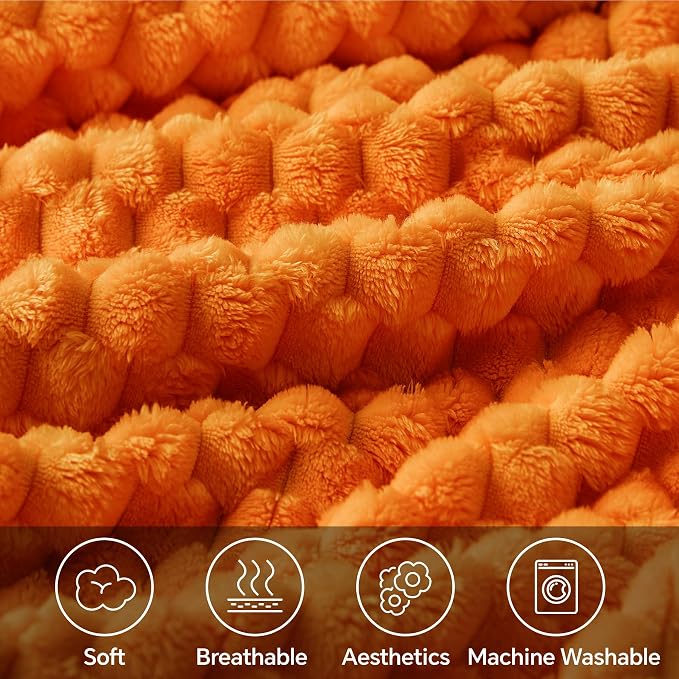 BEDELITE Fall Throw Blanket for Couch, Soft Gifts for Women, Orange, 50*60 | 3D Jacquard Decorative Fleece Blanket, Super Soft Plush Throws, Cute Birthday Gift for Women & Men, Suitable for Autumn