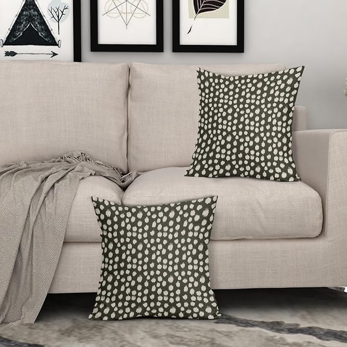 Sweetshow Olive Green Cream Dots Pillow Covers 20x20 Set of 2 Boho Design Polka Dot Throw Pillows Modern Trendy Print Outdoor Decorative Pillowcase Square Linen Cushion Cases Decor for Sofa Couch Bed