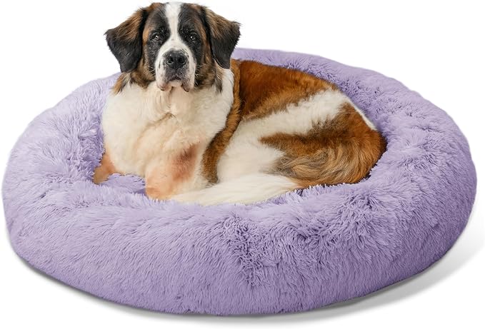 Best Friends by Sheri The Original Calming Donut Dog Bed for Extra-Large Dogs up to 150 lbs, Shag Faux Fur, Lavender, 45" x 45"