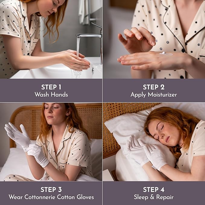 4 Pairs Cottonnerie Basics Cotton Gloves for Dry Hands Sleeping, Moisturizing Gloves Overnight, Hand Moisturizer Gloves, Moisture Gloves for Dry Hands Overnight, Sleeping Gloves, Small