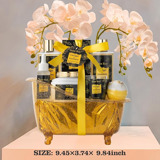 Mothers Day Home Spa Bath Gift Basket, Spa gift basket Christmas Gifts for Women men, Spa Kit Self-care Gifts, Spa Collection Gift, Orchid Jasmine Bath and Body Gift Pampering Spa Gifts Mother's Day