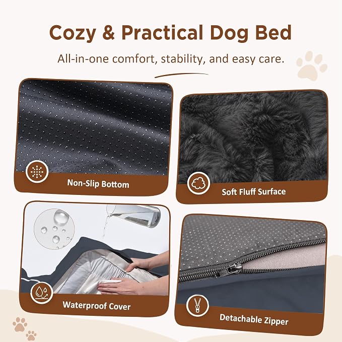 Comfort Expression Waterproof Orthopedic Dog Beds for Extra Large Dog | Supportive Egg Crate Foam Big Dog Bed with Removable Bolster, Dog Couch with Washable Cover & Non-Slip Bottom, 53x42Inch