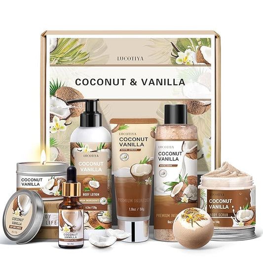 Gifts for Women, Birthday Gifts for Women, Bath and Body Gifts Set, Vanilla Coconut Spa Gift for Self Care,Thank you Relaxing Bath Sets for Mom, Grandma, Girlfriend, Sister, Friends