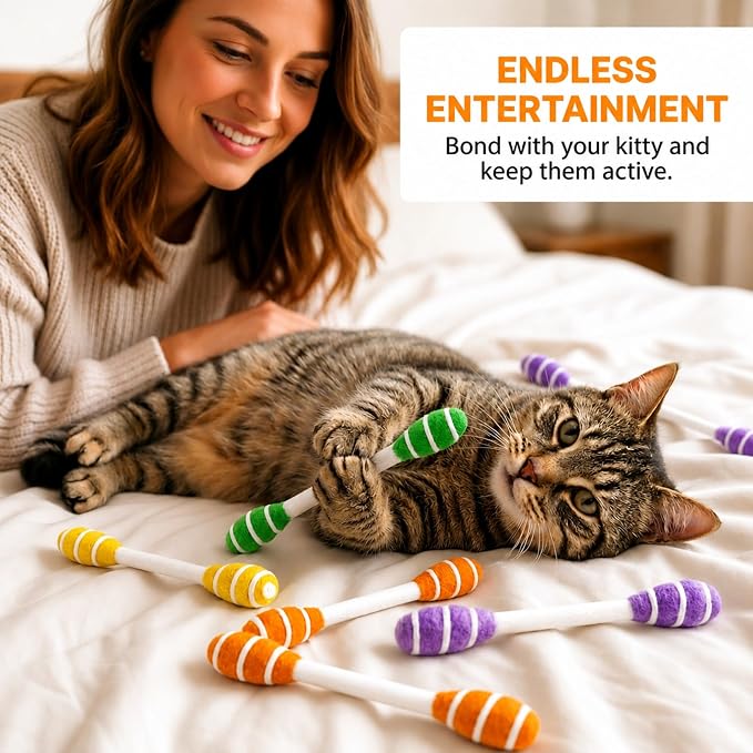 Glaciart One Swabs Cat Toys with Catnip - 6 Pk | Durable for Chew, Cute Cat Toys Interactive Kitty for Boredom, Exercise, & Play | Filled w/Organic Catnip for Anxiety & as Digestive Aid | Gift Idea
