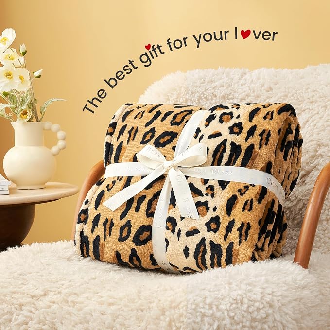 Cozy Bliss Leopard Print Fuzzy Throw Blanket for Couch - Thick Soft Warm Fleece Blankets for Room Decor, for Kids, Women Men Girls, Brown Cheetah 40"*50"