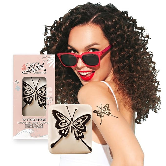 LaDot Temporary Tattoo Stamp– Easy-to-Use Reusable Ceramic Skin Stamp for Creating Custom Temporary Tattoos – Fun Body Art Tool for Parties, Events, and Festivals (Butterfly, Large)