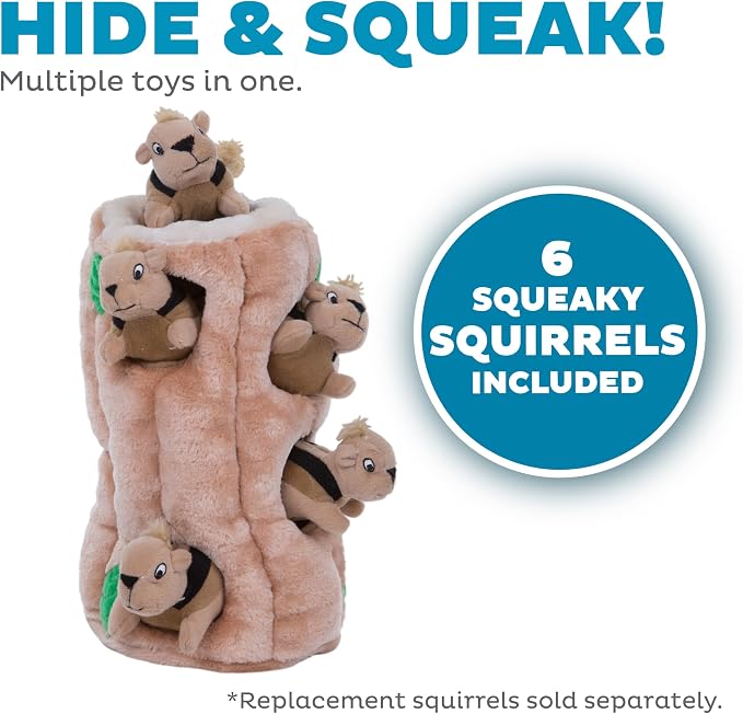 Outward Hound Hide-A-Squirrel Plush Squeaky Dog Toy, XL, 7" x 11.8" | Hide-n-Seek Puzzle, 6 Removable Squirrels, Fetch Play, Interactive Enrichment, Boredom Buster, Light Chewers, Dogs & Puppies