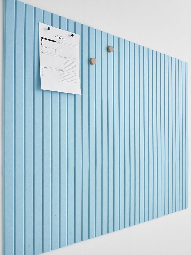 Felt Bulletin Board Tiles 48"x36" - 12-Pack Cork Board Alternative, OEKO-TEX Certified, NRC 0.95 Acoustic Wall Panels, Damage-Free Adhesive, Slatted Design, Home Office & Classroom (Baby Blue)