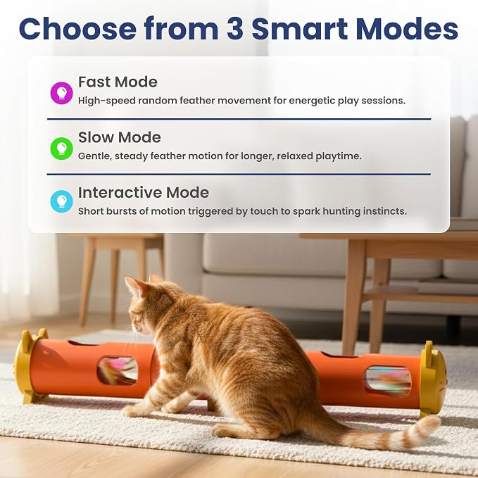 PAWSPIK Electric Feather Teaser Tube Cat Toy, Interactive Automatic Cat Toy | Smart Random Feather Play, Long Battery Life, Pet-Safe Materials, Indoor, Large