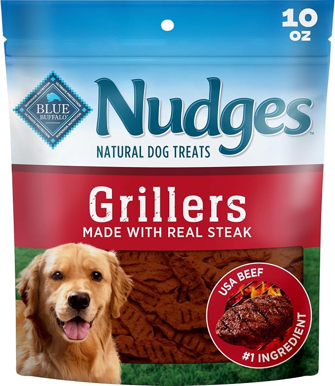 Blue Buffalo Nudges Grillers Steak Dog Treats, 10 oz | Real Steak First, Charred Texture, No Chicken By-Product, Corn, Wheat, or Soy
