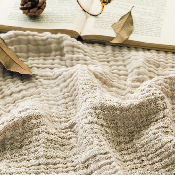 EMME Muslin Blankets for Adults Beige Small Blanket 40" x 50" | Throw Blanket for Couch Breathable Gauze Soft Lightweight Airy Light