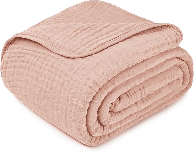 Comfy Cubs Adult Muslin Blanket 90x90” Queen Swaddle Blankets, Blush | 6 Layer Soft, Breathable & Lightweight Muslin Adult Blanket - Machine Washable & Designed in the US Bedding for All Seasons
