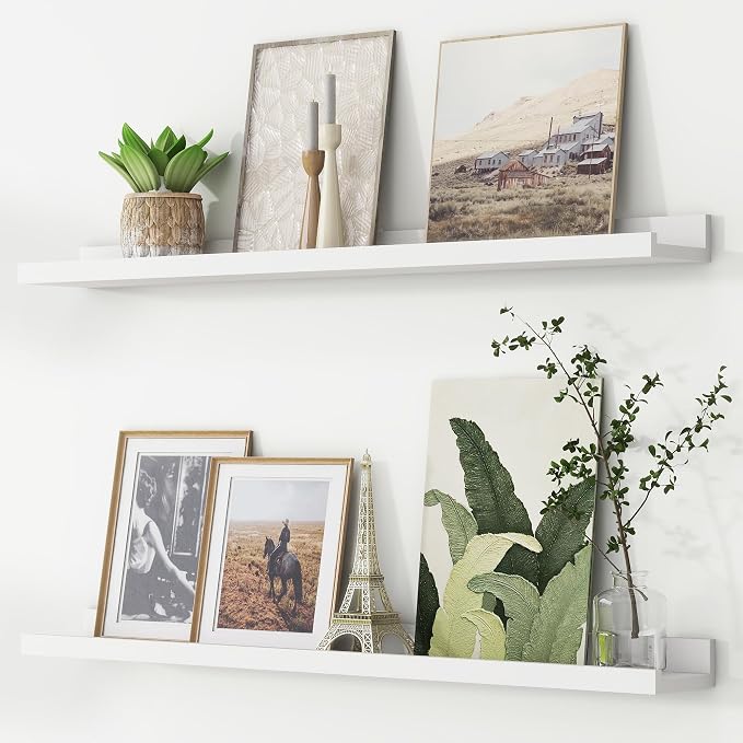 Picture Ledge Shelf, Floating Shelves for Wall, 36" W Set of 2, White | FSC Certified Engineered Wood, Wall Mounted Bookshelf, for Nursery Living Room Bedroom, Pre-Drilled, Easy Install