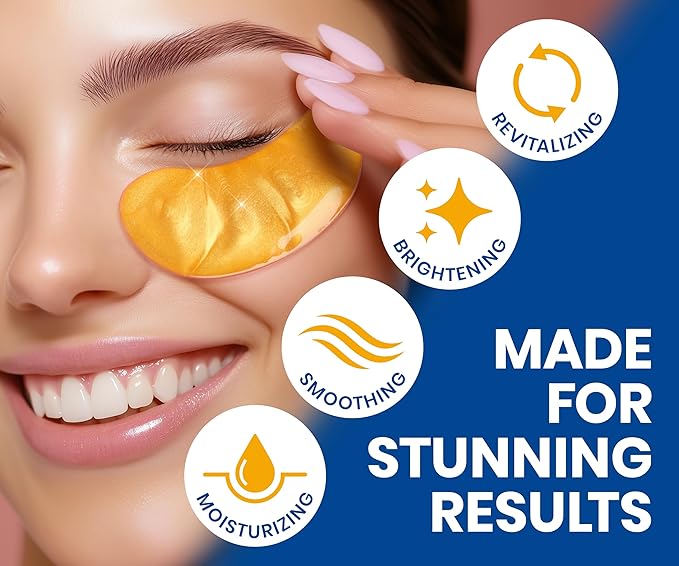 Stylia Under Eye Patches for Puffy Eyes and Dark Circles (15 Pairs) - 24k Gold Under Eye Mask with Vitamin C, Hyaluronic Acid, Pearl Extract - Eye Masks for Dark Circles and Puffiness