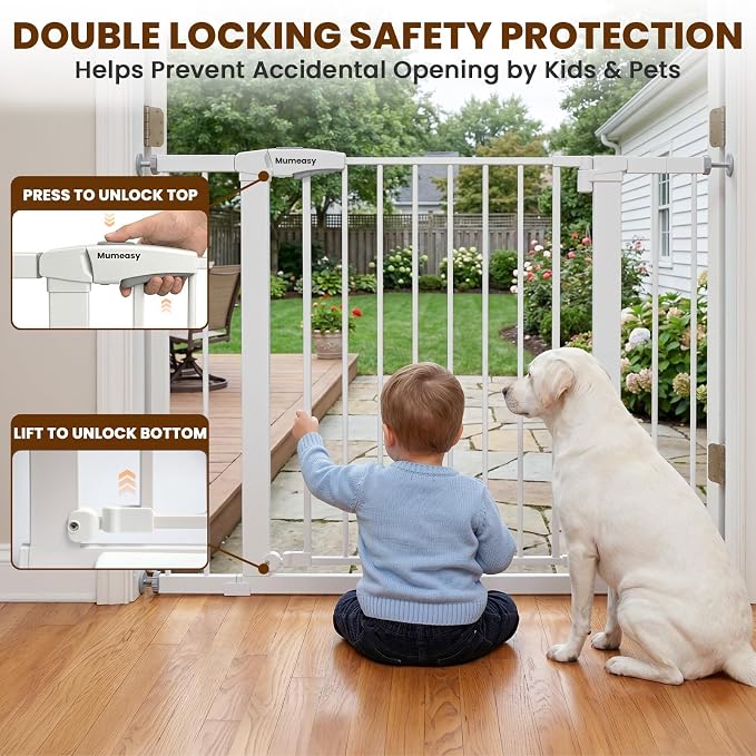 Mumeasy Baby Gate with Door, 29.7-43" Auto Close Dog Gate for Doorways