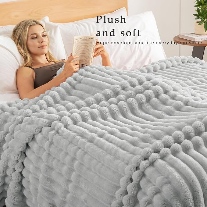 Exclusivo Mezcla Striped Queen Size Fleece Blanket for Bed, Couch, 90"x90" | Soft Breathable Cozy Bed Blankets, Lightweight Plush Fluffy Fuzzy Jacquard Decorative Blankets