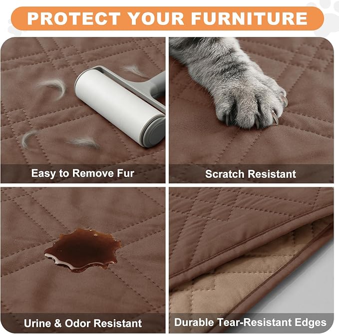 100% Waterproof Washable Dog Blanket, Dark Brown+Taupe, 52"x82" | 7-Layer Reversible Couch Covers for Dogs Met for Sofa Furniture Car Camping