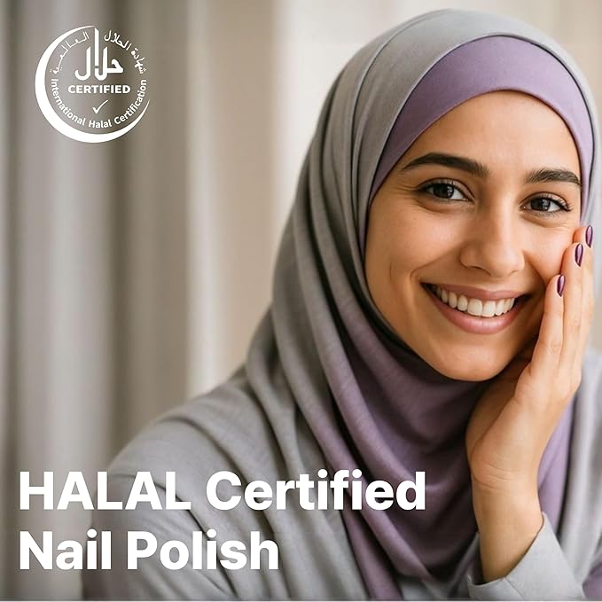 Breathable Halal Vegan Nail Polish – Water-Based 3pc Gift Set (Solid Beige + Glow Beige + Clear Top Coat) | Non-Toxic, Eco-Friendly, Cruelty-Free, 0.51 fl oz