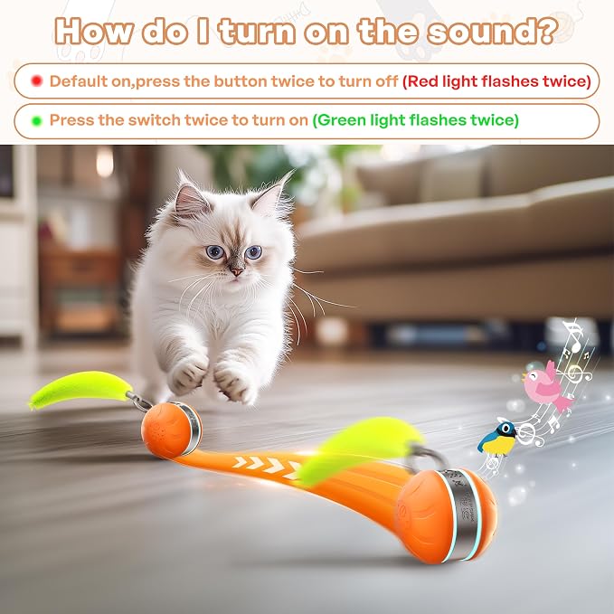 Automatic Cat Ball Toy,Self-Moving Interactive Cat Toy with Bird Chirping Sounds,3 Play Modes,USB-C Rechargeable – Electronic Cat Toys for Indoor Cats & Essential Pet Cat Supplies