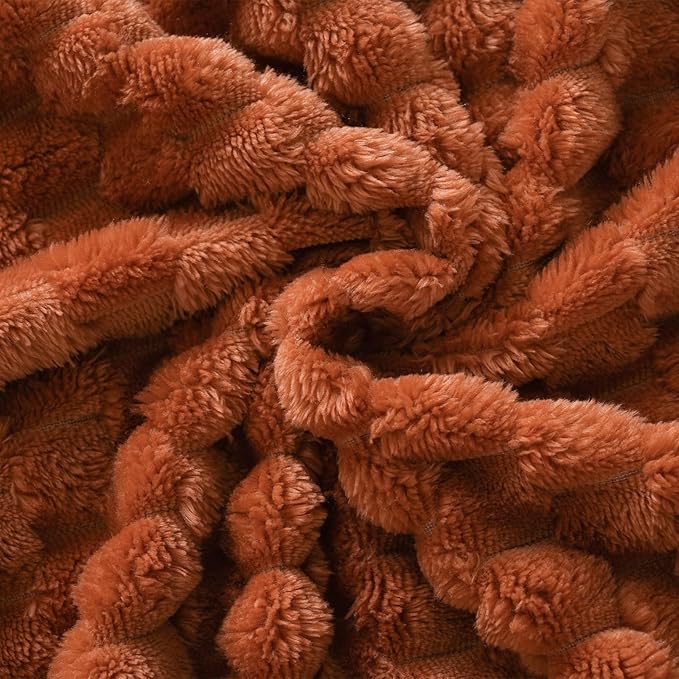 Puncuntex Burnt Orange Throw Blanket 60"×80" Fuzzy 3D Jacquard Decorative | Flannel Fleece Super Soft Plush Cozy Blanket for Couch Sofa Chair Lightweight