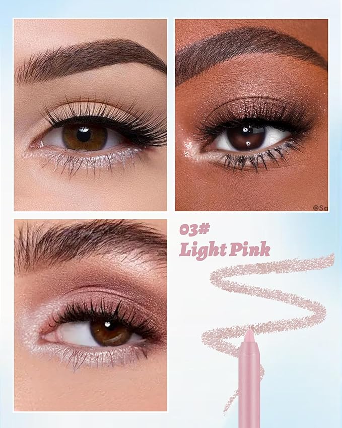 Waterline Gel Eyeliner Pencil, Light Pink Shimmer Waterproof Long Lasting Eye Liner Pencils with Sharpener, Highly Pigmented Hypoallergenic Cream Glitter Eyeliner Brightener Pen Makeup for Women-03