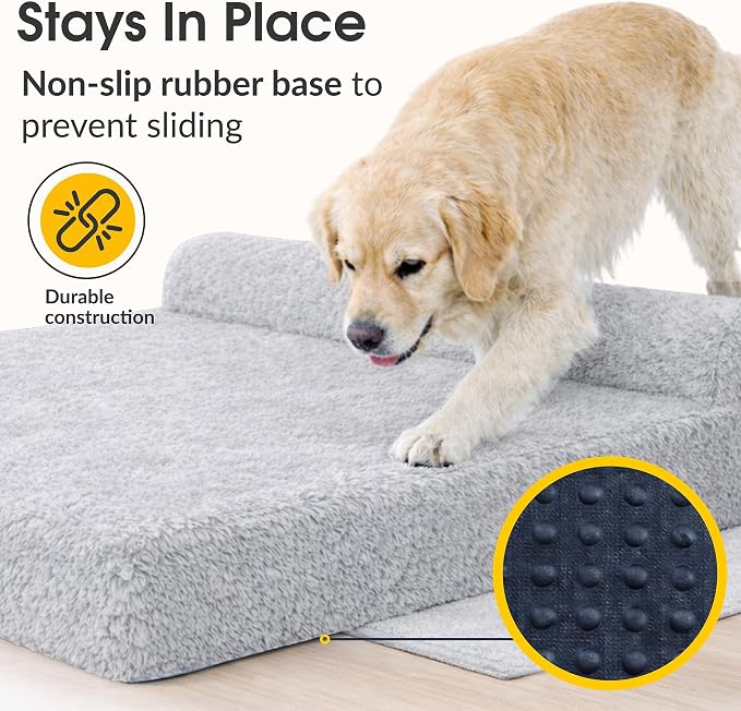 Orthopedic Memory Foam Dog Bed 7" Inch Thick Extra Large Dog Bed with Pillow Fluffy Grey 50"x34"x10" Includes Waterproof Liner & Durable Removable Cover with Smart Design