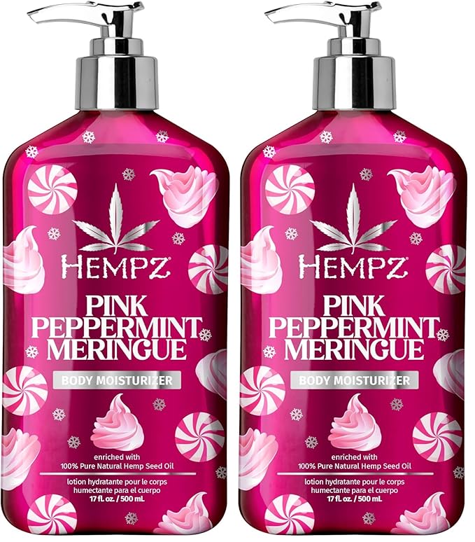 Hempz NEW Pink Peppermint Meringue Body Moisturizer, Body Lotion, Fall and Winter Skin Care for Men & Women, Limited Edition, 17 fl.oz. (Pack of 2)