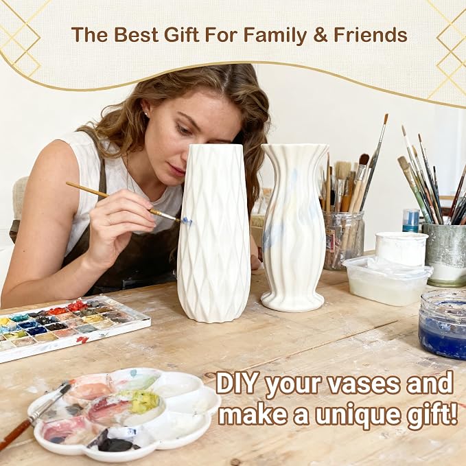 10-Piece 8 Inch White Ceramic Vases Set - Minimalist White Vases for Home Decor, Weddings, Pampas Grass & DIY Crafts | Rustic Matte White Ceramic Vases Bulk