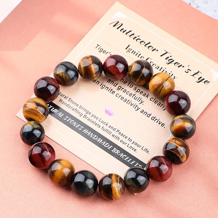 AD Beads Handmade Gemstone Stretch Elastic Bracelet Crystal Healing Reiki Nature's Beauty and Spiritual Essence Unisex
