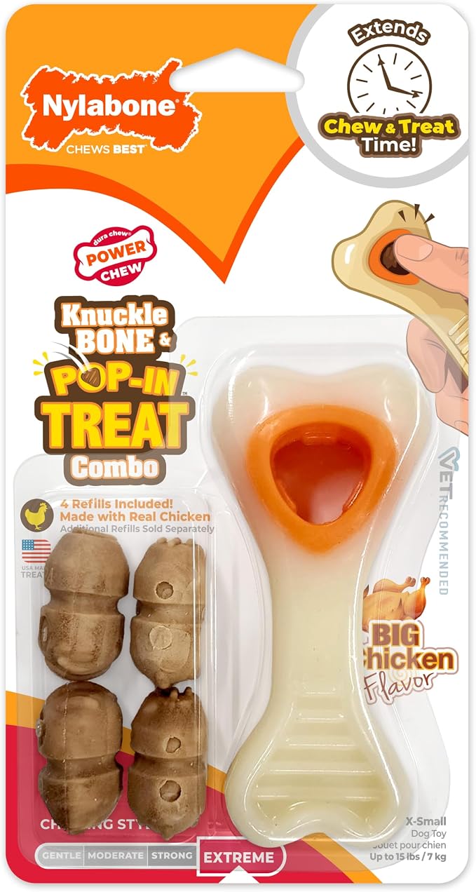Nylabone Power Chew Knuckle Bone & Pop-In Dog Treat Toy, X-Small